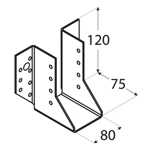 Papuc de grindă PG 80 - desen tehnic dimensiuni 80x75x120mm